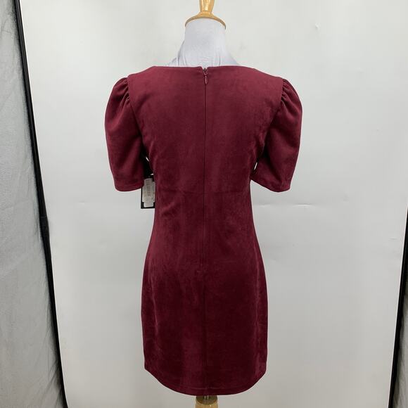 Guess Dress Womens 2 Wine Velvet Wide Puff Pouf Sleeve V Neck Back Zip Sheath - Picture 5 of 16